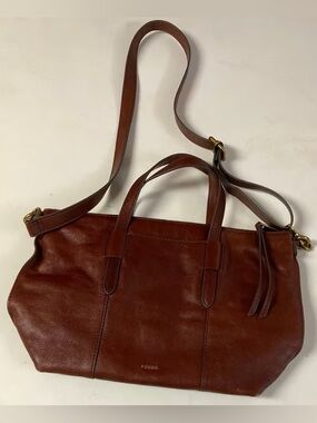 Fossil Brown Leather Top Handle Tote Bag